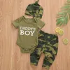 Baby flickor pojkar kläder set kamouflage kort hylsa brev tryckta bodysuit toppar småbarn baby kläder sommar 220608
