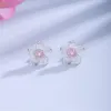 Stud Popacc Sakura Flower Brincos de Cristal Prata Jóias Requintadas Jóias Dia Mãe Presente de Aniversário