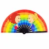 34CM Customized Large Folding Hand Fan Party Favor with Personalized Design Printed Black Bamboo Satin Silk Fabric Festival