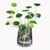 18 Heads Artificial Lotus Flower Green Leaves Plastic Tree Fake Bonsai Plants Real Touch Copper Leaf For Home Garden Decor 2Pcs
