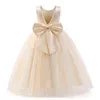 Flower Girls Party Dresses for Kids Pearls Big Bow Sleeveless Elegant Children Wedding Princess Dress V-back Teen Evening Gowns G220428