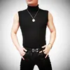 Men Sexy Turtleneck Tops Sleeveless Corset Tight Slim Bottom Bottom Tanks Male Tops Stage