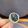 Cluster Rings Multi-color Black Opal Ring Natural Gemstone Oval 10 12mm 925 Sterling Silver Simple Style Fashion JewelryCluster