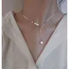 925 Sterling Silver Tassel Long Necklace Pearl Charm Necklace Netlace for Women Wedding Jewelry Excessories قلادة قلادة Ljflafa