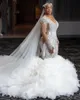 Amzing Cristal Princesse Robes De Mariée 2022 Illusion À Manches Longues Perlée Grande Taille Arabe Aso Ebi Royal Sirène Robe De Mariée Grande Taille