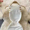니트 컷 아웃 드레스 Jurk Dames Beach Dresses for Women Female Crochet Sleeveless Korean Vestidos Drop 220613