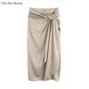 Za Women Spring Summer Knot Design High Waist Midi Skirt Fashion Asymmetric Side Split Hem Slim Women 220701