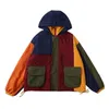 Design vintage Mulheres encapuzadas com capuz de parkas casacos de inverno Jackets de inverno zíper de algodão Velvet Lool Lower Outwear Color Block Loose 201125