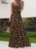 Summer Women Dress Sexy Sleeveless Maxi Party Elegant Celmia Bohemian Leopard Print Vestidos Casual Swing Sundress 220713
