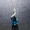 Femmes bijoux romantique bleu goutte d'eau zircon diamant pendentif plaqué or blanc collier style européen et américain clavicule chaîne filles cadeau de fête de mariage