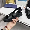 Echt lederen dames sandalen 5 cm platform hiel vrouw schoenontwerper sandalen Sandales zomer casual sandaalschoenen enkelriem zwart wit met doos
