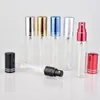 20pcs/lot 5ML 10ML 15ML Transparent Thin Glass Spray Bottle Sample Glass Vials Portable Mini Perfume Atomizer Gold Sil 220711