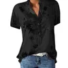 Elegant womens printing large size fashion Vneck shortsleeved shirt blouse 220611