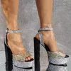 Rontic 2022 Nova Moda Mulheres Plataforma Sandálias Glitter Chunky Saltos Peep Toe Belo Vestido de Prata Senhoras Sapatos Tamanho 5-20