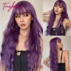 Long Purple Synthetic Body Wavy Wig with Bangs for Black Women Cosplay Party Christmas Halloween Wigs Daily Natural Hair 220622