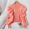 Frauen Pullover Frauen Solide Pullover Rollkragen Abgeschnitten Pullover Top Patchwork Volle Puff Sleeve Jumper Für FemaleWomen's