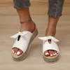 Sandales blanc talon bas pour femmes été orteil Peep respirant plat mode nœud armure sans lacet chaussures de plage confortables sandales