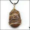 Arts And Crafts Gold Wire Wrap Oval Colorf Crystal Stone Pendant Necklace Quartz Crystals Necklaces Healing Jewelry For M Sports2010 Dhgph