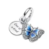 Ciondolo in argento sterling 925 con ciondolo a forma di fiore blu, busta con fiore rosa, ciondolo a forma di farfalla, perline, braccialetti con ciondoli Pandora, accessori per gioielli fai da te