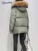 Yitimoky Green Coat Women Fall Winter Jacket 한국 패션 대형 파카 모피 칼라 후드 블랙 복스 재킷 220811