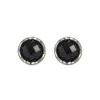 Stud coréen simple rond S925 boucles d'oreilles en argent sterling femme naturel noir obsidienne 925 bijoux Bizuteria pierres précieuses boucles d'oreillesgoujon