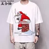 メンズTシャツサンタクロースメリークリスマストナカイホワイトTシャツオタク面白いハラジュクハーフスリーブトップティークールな男性ホリデーウェアメンズ