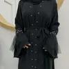 Vêtements Ethnique Abaya Perles Musulman Maille Dentelle Patchwork Femmes Robe Longue Flare Manches Soirée Soirée Ouvert Kimono À Volants Arabe Caftan RobeEthn