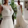 Vestido De Novia Bridal Gowns Boho Wedding Dresses 2022 V Neck Beach Lace Elegant Bohemian Tulle Sexy Backless Robe De Mariage260T