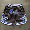 빈티지 남성 Orlandos 1992-93 Just Don Pocket Shorts Black White Blue 정통 레트로 클래식 Mesh Mishell Ness Basketba194i