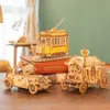 RoboTime 3 types bricolage 3d Transport en bois Modèles de construction Kits de construction Vintage Car Tramcar Carriage Toy Gift For Children Adult 220715
