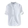 Chemises décontractées en lin de coton pour hommes chemise blanche classique de base automne mâle à manches longues col montant respirant vêtements pour hommes 220322