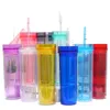 450 ml de dupla camada de plástico copo de bebidas transparentes de leite caneca esportes de verão xícaras de palha coloridas para viagens ao ar livre canecas de água