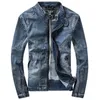 QNPQYX New Men's streetwear Jackets Denim Men Dark Blue Casual Coat Standing Collar Long Sleeve Bomber Jacket Retro Motorcycle Coats