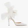 Kadın gelinlik beyaz sandalet pompalar gelin topuklu lüks tasarım ayakkabıları ortalama 100mm fildişi saten pompaları kristaller ve yaylar 35-43 kutu