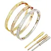 Womens Mens Bracelets Designer Stainless Steel Bracelets Gold Bangles Rose Silver Bangle Gift Double Row Diamond Screwdriver Bracelet Couple Jewelry Love Bangle