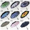 Double Layer umbrella Inverted Outdoor Factory China 8 Ribs Fold Upside Down Fabric Windproof C-Handle Reverse Umbrella with Bag JLA13470