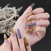 False Nails 24PCS Fake Nail Patch European Style With Yellow Flowers Mid Length Coffin Ballerina Acrylic Artificial Prud22