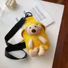 Borsa a tracolla per bambini con orso di peluche a forma di cartone animato Borsa a tracolla per bambini in tela con cerniera per esterni