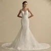 2022 Mermaid Lace Wedding Dress V v Neck Backless Sexy Vintage Vintage Bridal