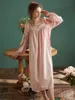 Women's Sleepwear Spring Autumn Vintage Cotton Long Nightgowns For Women Delicate Solid Color Elegant Pregnant Dress Plus Size