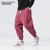 MRGB Men's Casual Cotton Linen Trousers Casual Solid Male Fleece Harem Pants Oversize Men Women Winter Warm Jogger Pants 220509