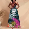 NoisyDesign Women Backless Dress Elegant Princess Samoan Polynesian Tribal Floral Print Blanco Vestidos de Novia Robe 220627