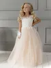 Long First Communion Dresses Princess Sparkly Tulle Flower Girl Dresses 레이스 볼 생일 웨딩 파티 드레스 MC2301