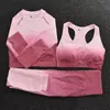 Yoga Outfit Seamless Gradient Colors Women Set Long Sleeve Crop Top Gym Bra Fitness Leggings Workout Sports Suit Running Joggings PantsYoga