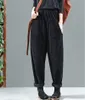 Elegent Harem Pant Corduroy Elastic Waist Solid Full Length Pockets High Lady Loose 5XL 220325