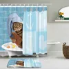 Divertente set di tende da doccia con stampa di gatti da bagno con ganci Cartoon adorabile stanza impermeabile Tappetino antiscivolo Decorazione della casa 220429