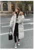 2022 Women's Leather Long Coat Hooded Down Parka Ladies New Warm Winter Women Loose Big Fur Collar Jacket Coat