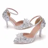 Свадебные туфли Женщины Sliver Drill Afinestone Sandals Stiletto заостренные свадебные насосы высокие каблуки