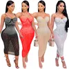 Cm.Yaya Mesh Se men Rhinestones Plunguling V-Neck Midi Bodycon Dress For Women Sexy Club Party Dresses Pencil Vestidos 220406