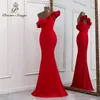 Sexy one shoulder red evening dress vestido de festa gowns elegant formal party dresses women prom W220421